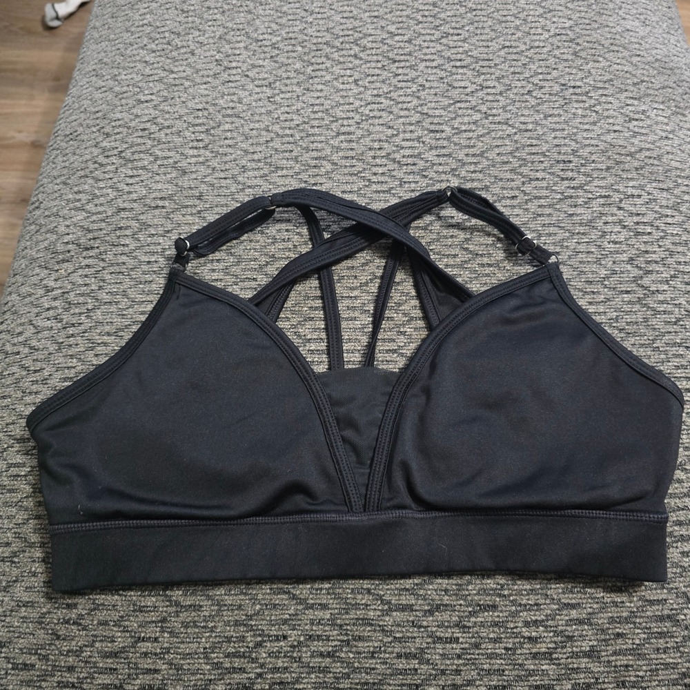 Velvet‎ Rose Sports Bra Large Black Strappy Cage Back Mesh Inset Activewear